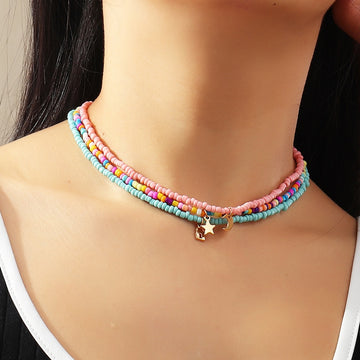 Bohemian Multilayer Seed Bead Star Moon Butterfly Pendant Necklace For Women Fashion Beach Simple Lock Choker Collar Gift daiiibabyyy